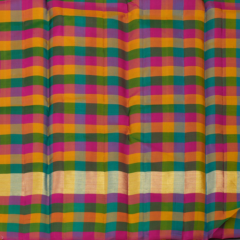 Hayagrivas Handloom Sky Blue Kanjivaram Silk Saree with Multicolour Checks Border KSBE104B1-3