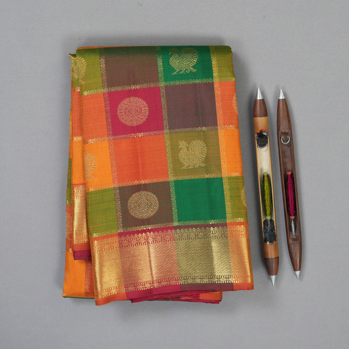 Hayagrivas Handloom Multicolour Checks Kanjivaram Silk Saree KSBE109C4-1