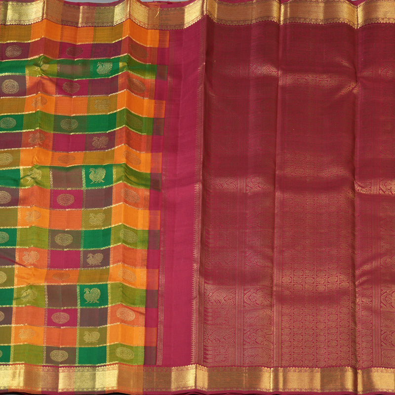 Hayagrivas Handloom Multicolour Checks Kanjivaram Silk Saree KSBE109C4-1