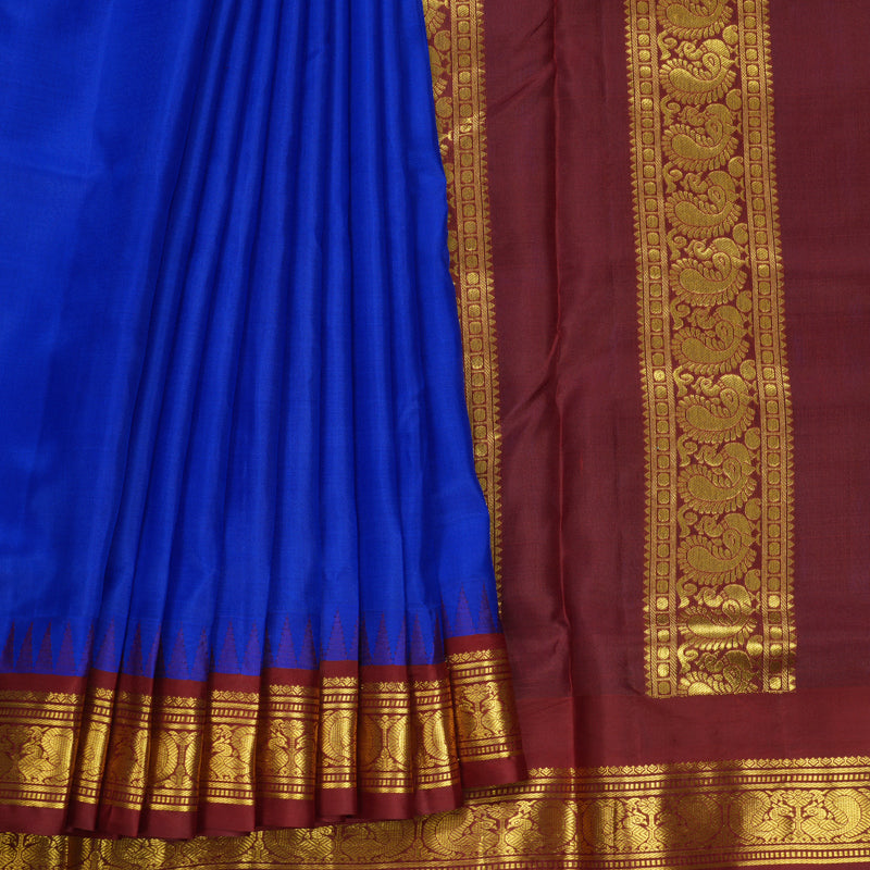 Hayagrivas Handloom MS Blue Ten Yards Silk Saree KSBE116C2-5