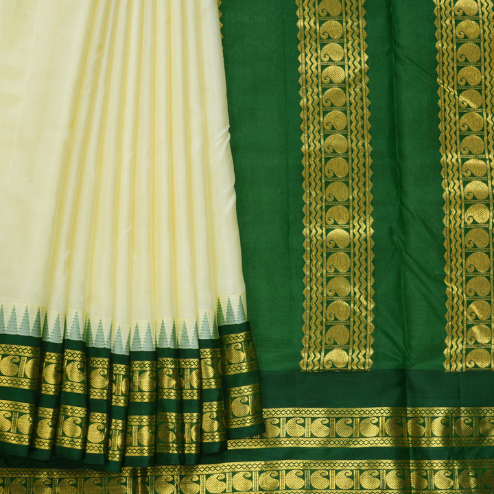 Hayagrivas Handloom Half-White Ten Yards Silk Saree KSBE116C6-5