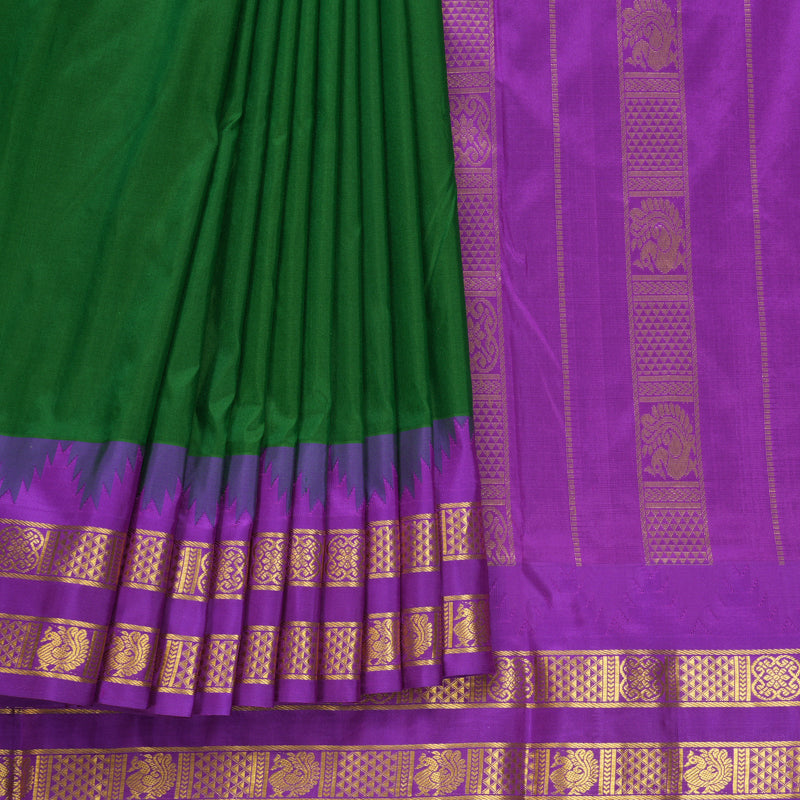 Hayagrivas Handloom Bottle Green Ten Yards Silk Saree KSBE117C3-5