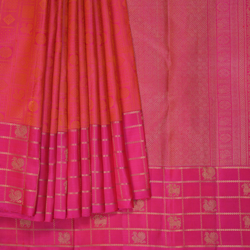 Hayagrivas Handloom Rani Pink Kanjivaram Silk Saree KSBE118C1-1