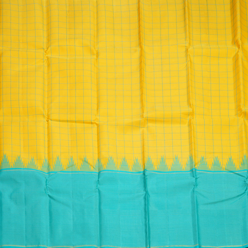 Hayagrivas Handloom Yellow Kanjivaram Silk Saree with Sea Blue Border KSBE119C2-1