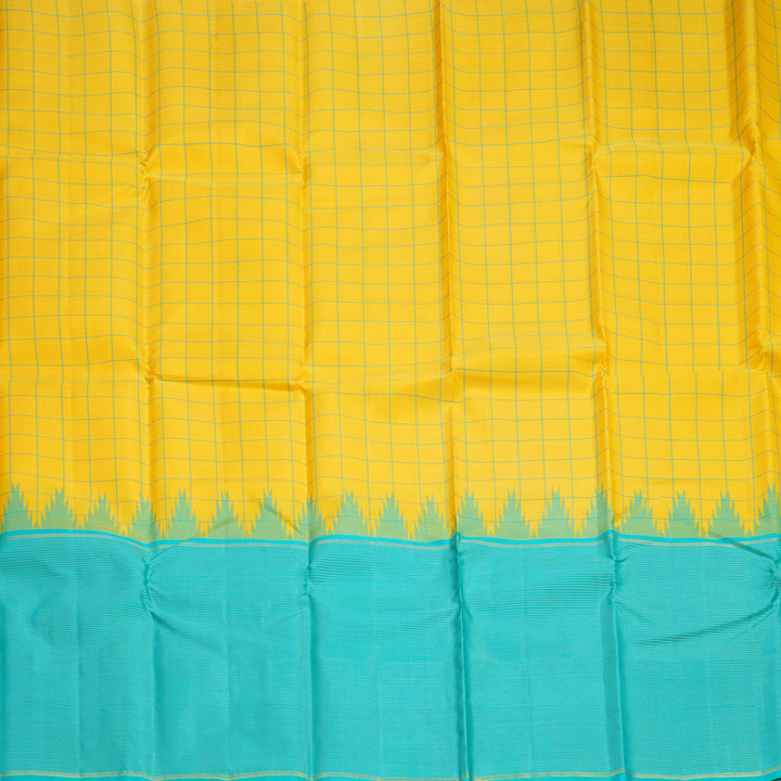 Hayagrivas Handloom Yellow Kanjivaram Silk Saree with Sea Blue Border KSBE119C2-1