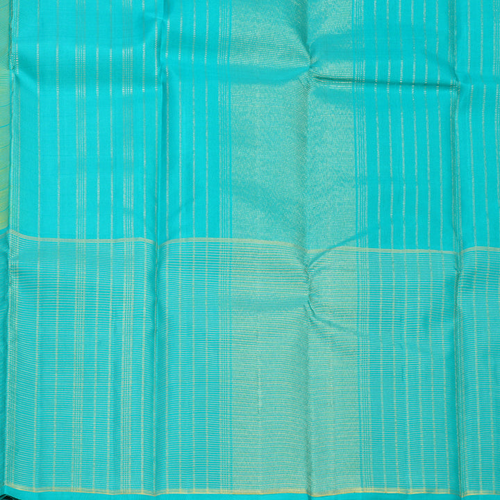 Hayagrivas Handloom Yellow Kanjivaram Silk Saree with Sea Blue Border KSBE119C2-1