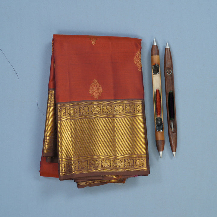 Hayagrivas Handloom Rust Orange Kanjivaram Silk Saree with Chocolate Brown Border KSBE121C11-2