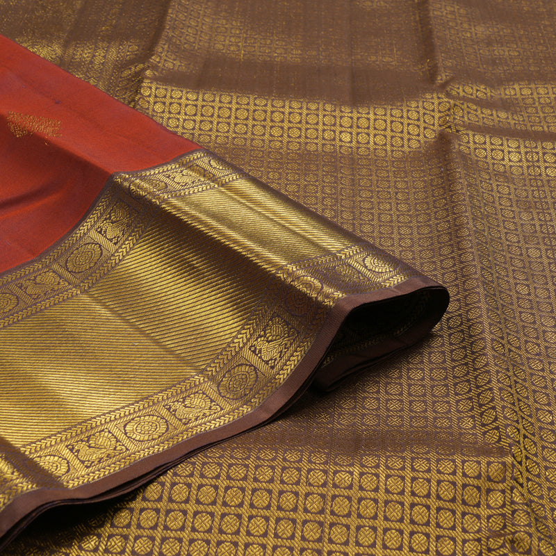Hayagrivas Handloom Rust Orange Kanjivaram Silk Saree with Chocolate Brown Border KSBE121C11-2