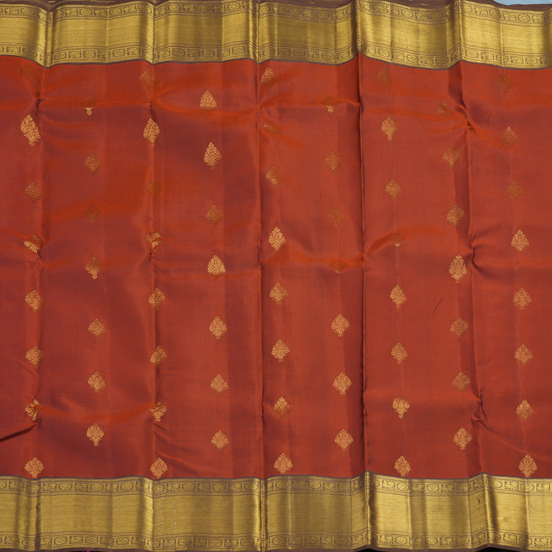 Hayagrivas Handloom Rust Orange Kanjivaram Silk Saree with Chocolate Brown Border KSBE121C11-2
