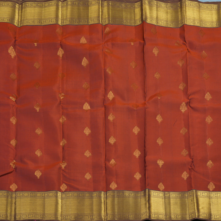 Hayagrivas Handloom Rust Orange Kanjivaram Silk Saree with Chocolate Brown Border KSBE121C11-2