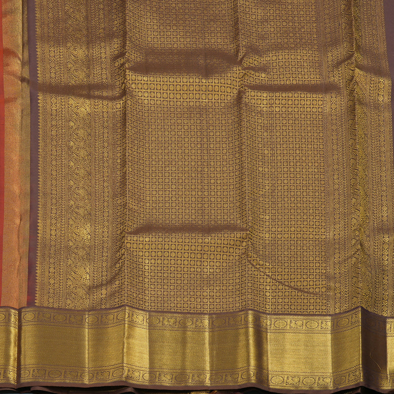 Hayagrivas Handloom Rust Orange Kanjivaram Silk Saree with Chocolate Brown Border KSBE121C11-2