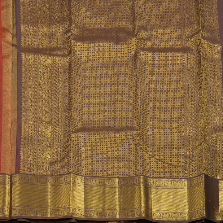 Hayagrivas Handloom Rust Orange Kanjivaram Silk Saree with Chocolate Brown Border KSBE121C11-2