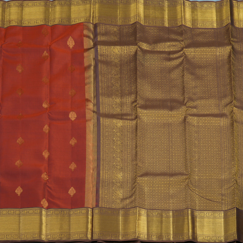 Hayagrivas Handloom Rust Orange Kanjivaram Silk Saree with Chocolate Brown Border KSBE121C11-2