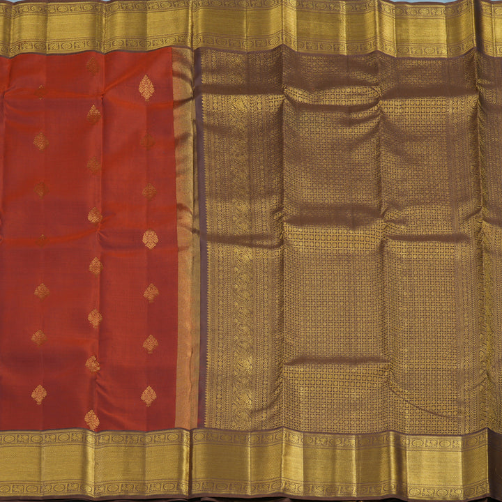 Hayagrivas Handloom Rust Orange Kanjivaram Silk Saree with Chocolate Brown Border KSBE121C11-2