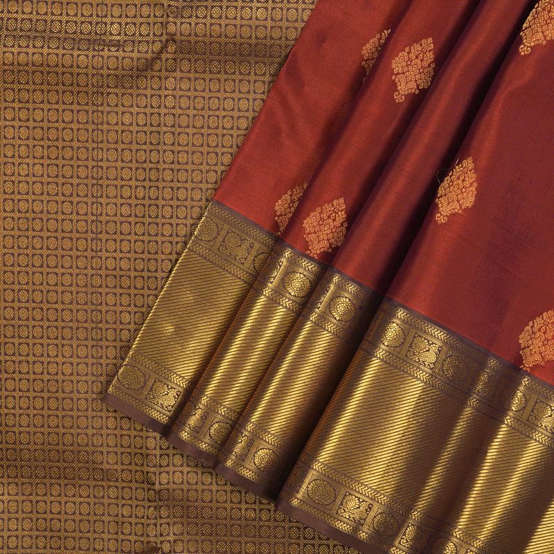 Hayagrivas Handloom Rust Orange Kanjivaram Silk Saree with Chocolate Brown Border KSBE121C11-2