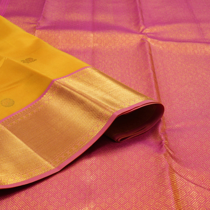 Hayagrivas Handloom Yellow Kanjivaram Silk Saree with Pink Border KSBE121C2-1