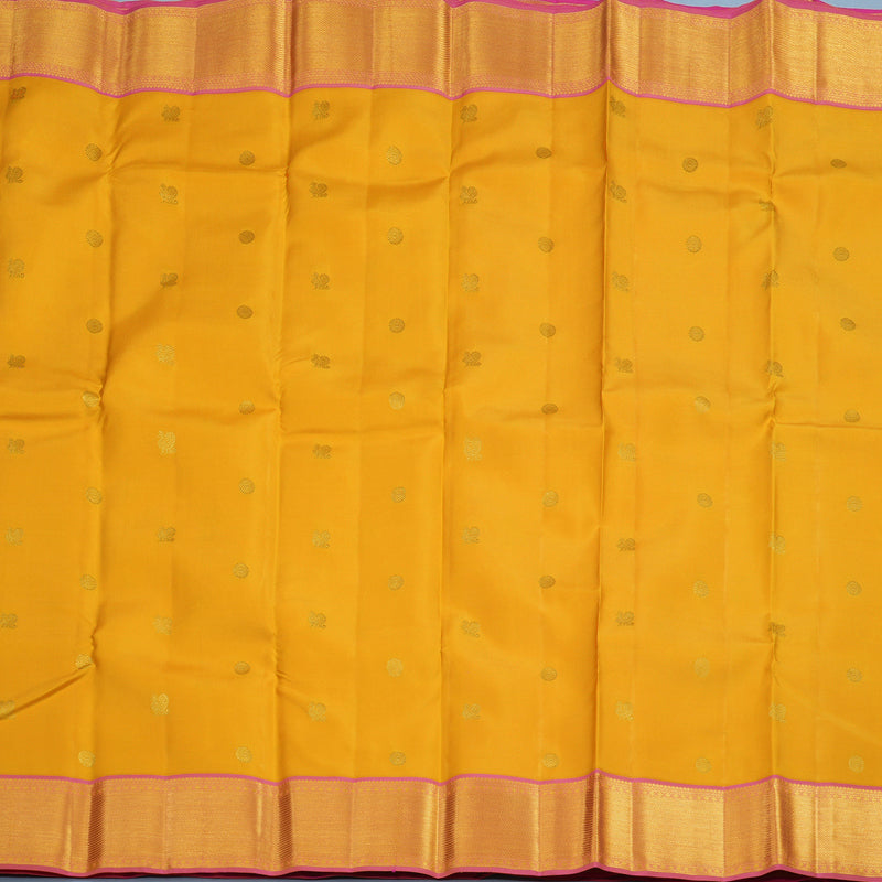 Hayagrivas Handloom Yellow Kanjivaram Silk Saree with Pink Border KSBE121C2-1