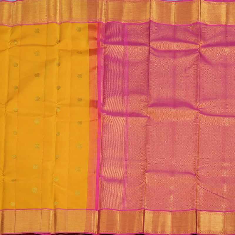 Hayagrivas Handloom Yellow Kanjivaram Silk Saree with Pink Border KSBE121C2-1