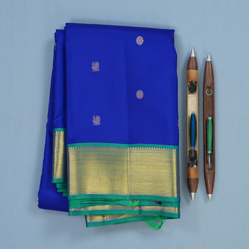 Hayagrivas Handloom MS Blue Kanjivaram Silk Saree with Aqua Green Border KSBE121C3-1