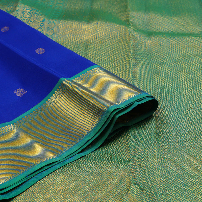 Hayagrivas Handloom MS Blue Kanjivaram Silk Saree with Aqua Green Border KSBE121C3-1