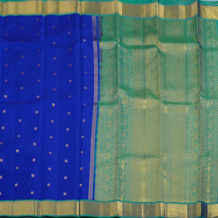 Hayagrivas Handloom MS Blue Kanjivaram Silk Saree with Aqua Green Border KSBE121C3-1