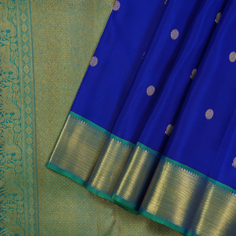 Hayagrivas Handloom MS Blue Kanjivaram Silk Saree with Aqua Green Border KSBE121C3-1