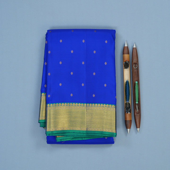 Hayagrivas Handloom MS Blue Kanjivaram Silk Saree with Peacock Green Border KSBE121C3-2