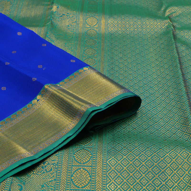 Hayagrivas Handloom MS Blue Kanjivaram Silk Saree with Peacock Green Border KSBE121C3-2