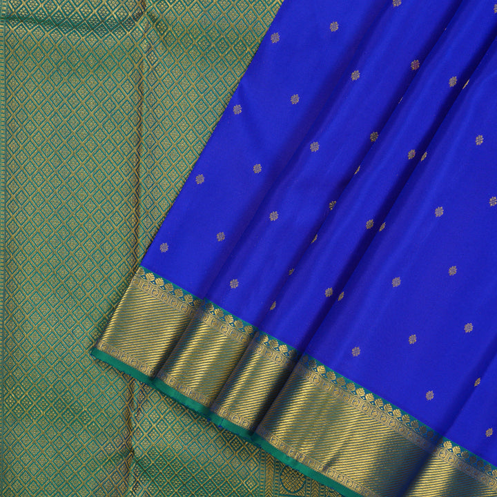 Hayagrivas Handloom MS Blue Kanjivaram Silk Saree with Peacock Green Border KSBE121C3-2