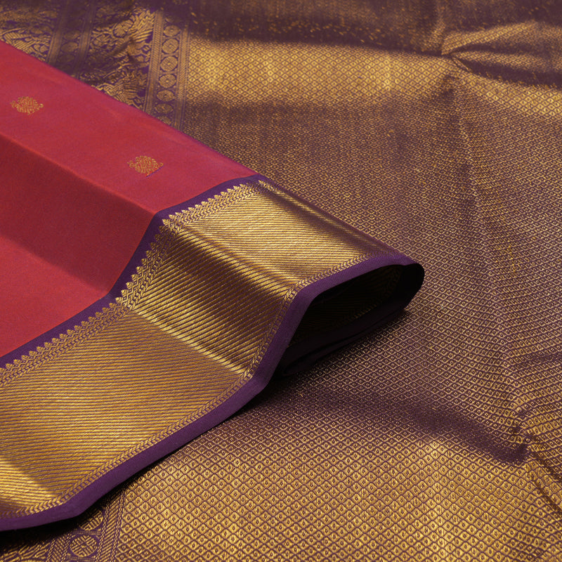 Hayagrivas Handloom Reddish-Pink Kanjivaram Silk Saree with Purple Border KSBE121C3-3