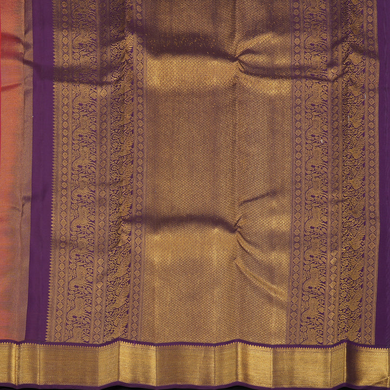 Hayagrivas Handloom Reddish-Pink Kanjivaram Silk Saree with Purple Border KSBE121C3-3