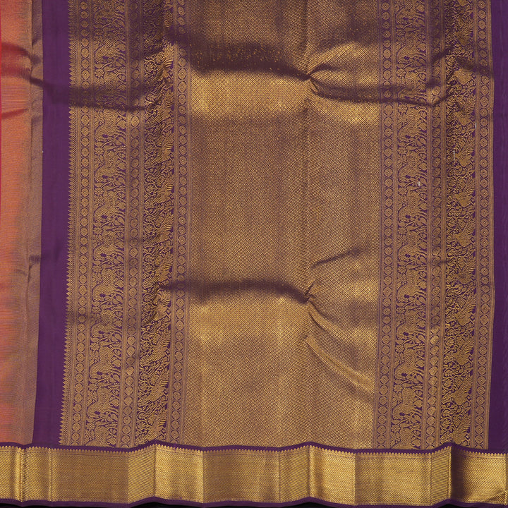 Hayagrivas Handloom Reddish-Pink Kanjivaram Silk Saree with Purple Border KSBE121C3-3