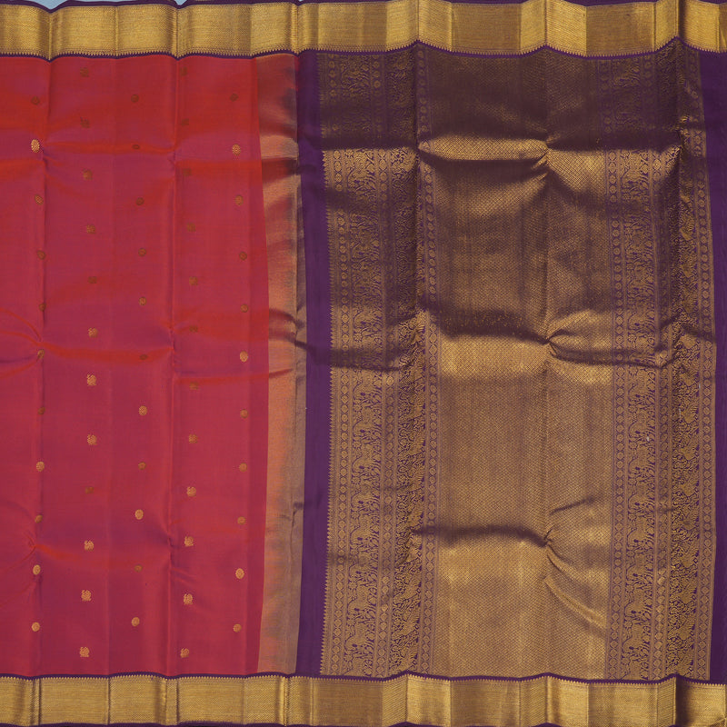 Hayagrivas Handloom Reddish-Pink Kanjivaram Silk Saree with Purple Border KSBE121C3-3