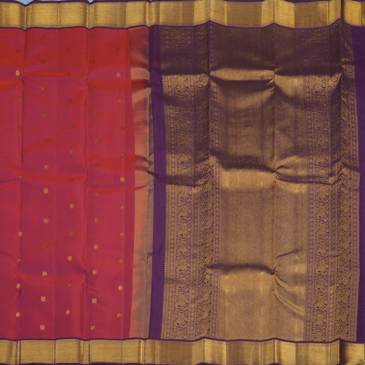 Hayagrivas Handloom Reddish-Pink Kanjivaram Silk Saree with Purple Border KSBE121C3-3