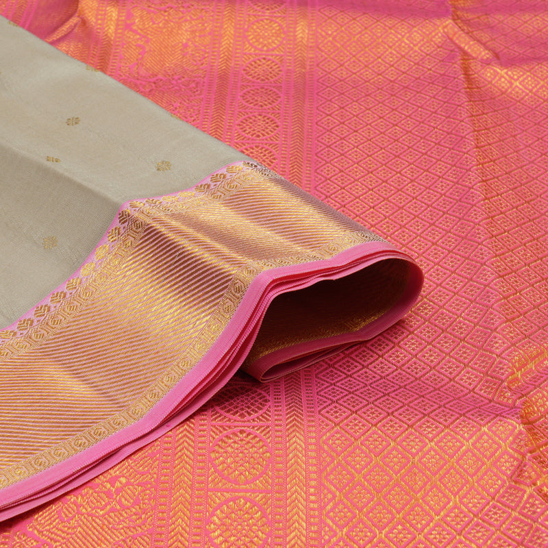 Hayagrivas Handloom Beige Kanjivaram Silk Saree with Rose Pink Border KSBE121C3-6