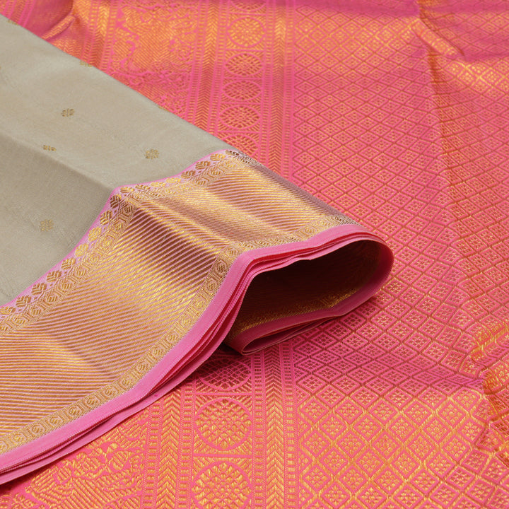 Hayagrivas Handloom Beige Kanjivaram Silk Saree with Rose Pink Border KSBE121C3-6