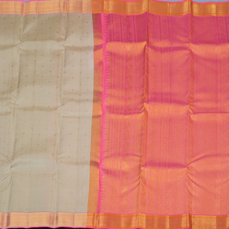 Hayagrivas Handloom Beige Kanjivaram Silk Saree with Rose Pink Border KSBE121C3-6