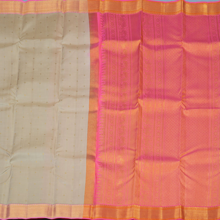 Hayagrivas Handloom Beige Kanjivaram Silk Saree with Rose Pink Border KSBE121C3-6