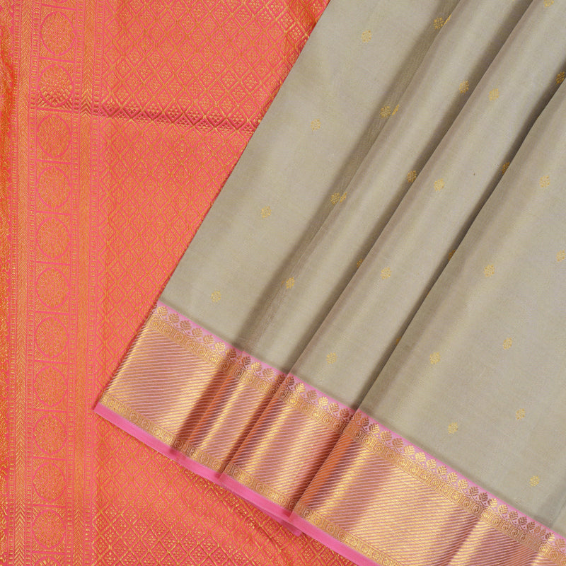 Hayagrivas Handloom Beige Kanjivaram Silk Saree with Rose Pink Border KSBE121C3-6