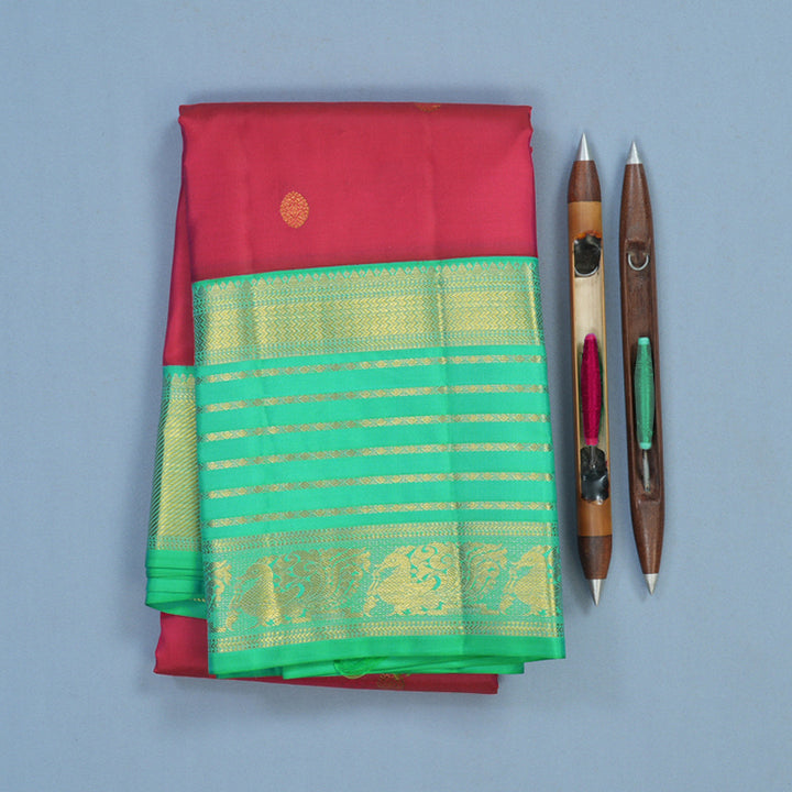 Hayagrivas Handloom Pink Kanjivaram Silk Saree with Aqua Green Border KSBE121C4-14