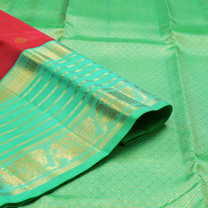 Hayagrivas Handloom Pink Kanjivaram Silk Saree with Aqua Green Border KSBE121C4-14