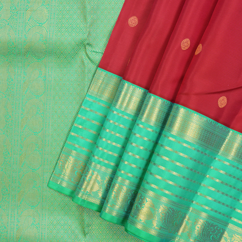 Hayagrivas Handloom Pink Kanjivaram Silk Saree with Aqua Green Border KSBE121C4-14