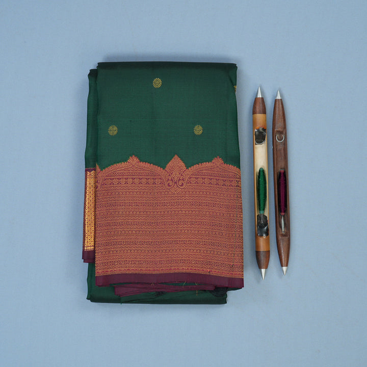 Hayagrivas Handloom Bottle Green Kanjivaram Silk Saree with Wine Border KSBE121C4-17