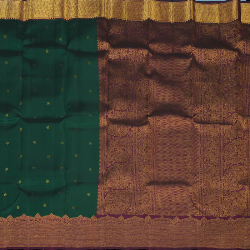 Hayagrivas Handloom Bottle Green Kanjivaram Silk Saree with Wine Border KSBE121C4-17