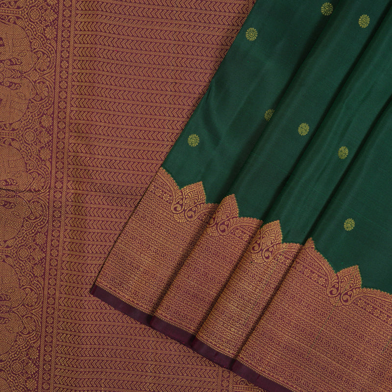 Hayagrivas Handloom Bottle Green Kanjivaram Silk Saree with Wine Border KSBE121C4-17