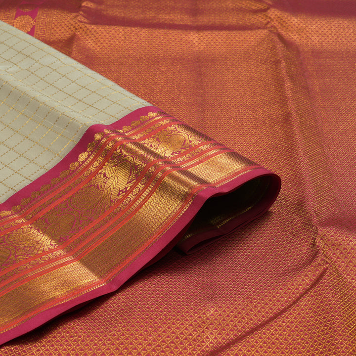 Hayagrivas Handloom Beige Kanjivaram Silk Saree with Pink Border KSBE121C4-3