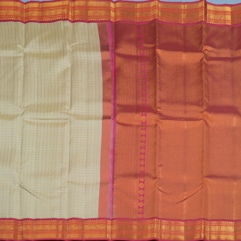 Hayagrivas Handloom Beige Kanjivaram Silk Saree with Pink Border KSBE121C4-3
