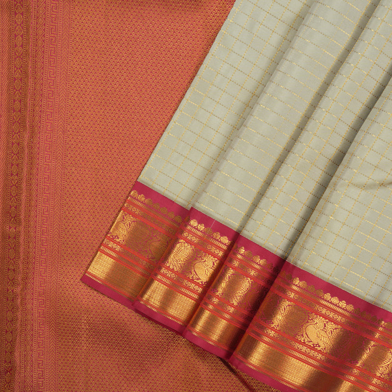 Hayagrivas Handloom Beige Kanjivaram Silk Saree with Pink Border KSBE121C4-3