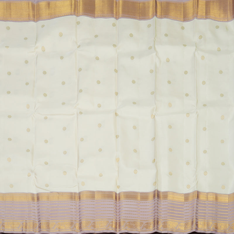Hayagrivas Handloom Half-White Kanjivaram Silk Saree with Lilac Border KSBE121C4-7