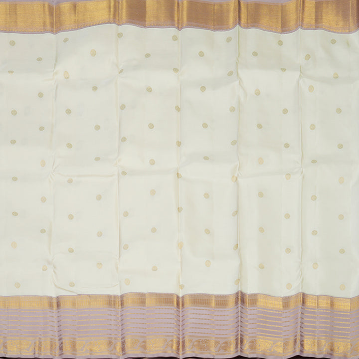 Hayagrivas Handloom Half-White Kanjivaram Silk Saree with Lilac Border KSBE121C4-7
